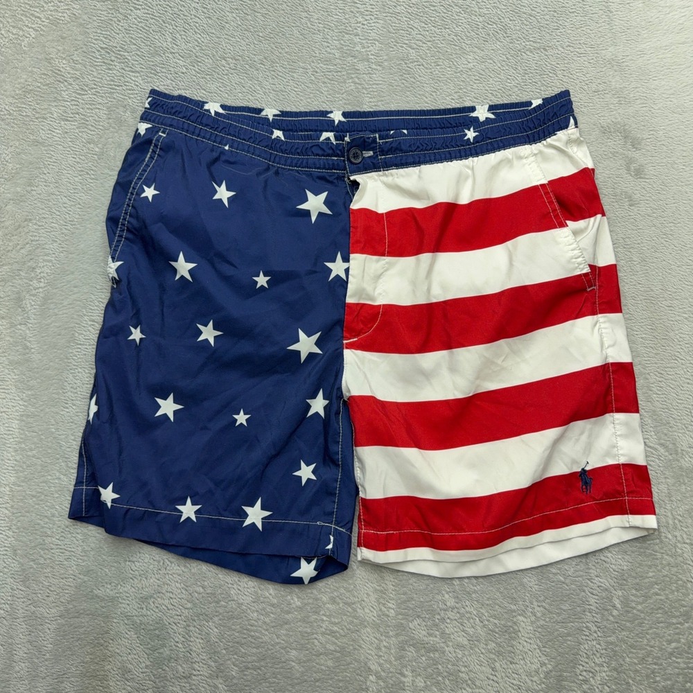 Polo Ralph Lauren Swim Trunks Mens M Multi American Flag Stars Stripes Classic